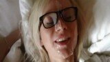 Blonde Girlfriend With Glasses Sucks Fucks & Gets facial